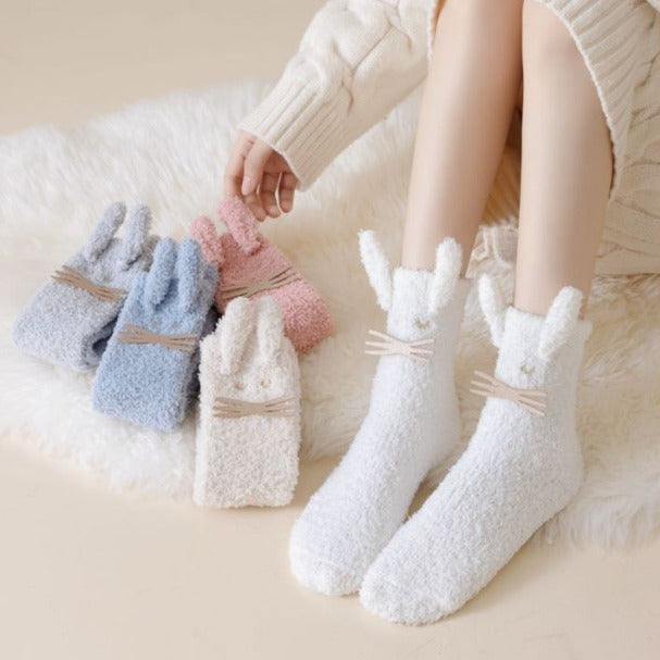 Cute Cartoon Bunny Coral Fleece Home Socks - 2 Pairs