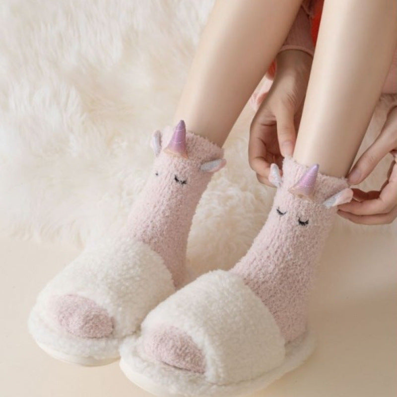 Cozy Unicorn Fleece Home Socks - 2 Pairs