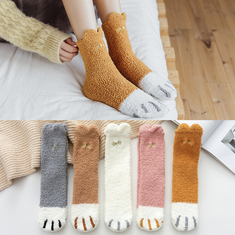 Cozy Cat Paw Fluffy Socks - 2 Pairs