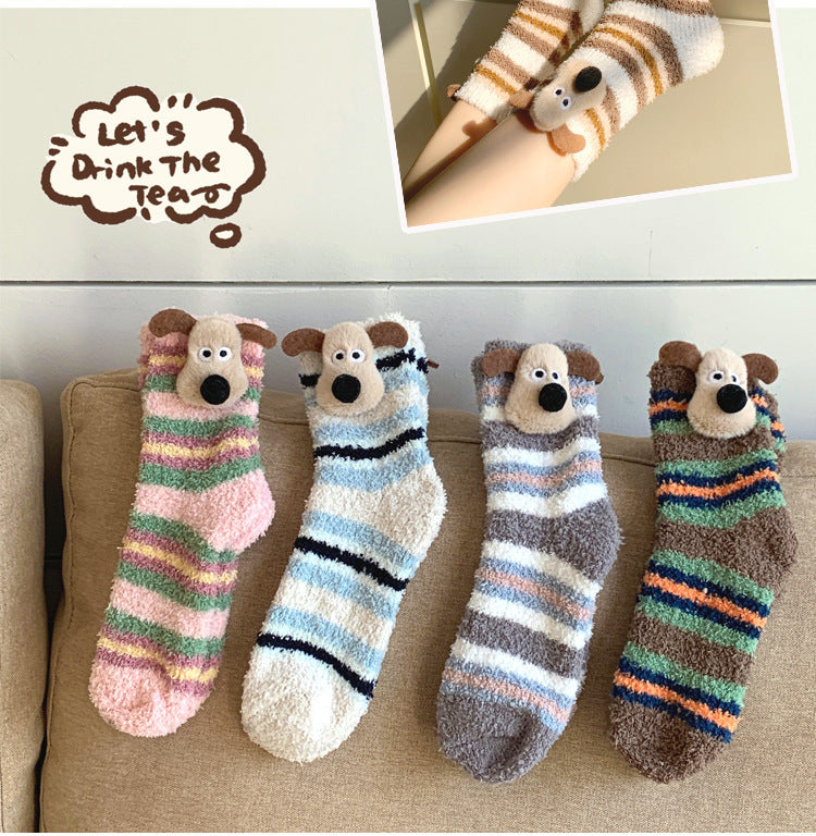 Cozy Paws Striped Coral Fleece Socks - 2 Pairs
