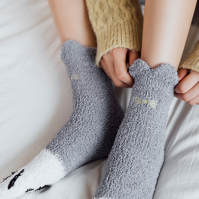 Cozy Cat Paw Fluffy Socks - 2 Pairs
