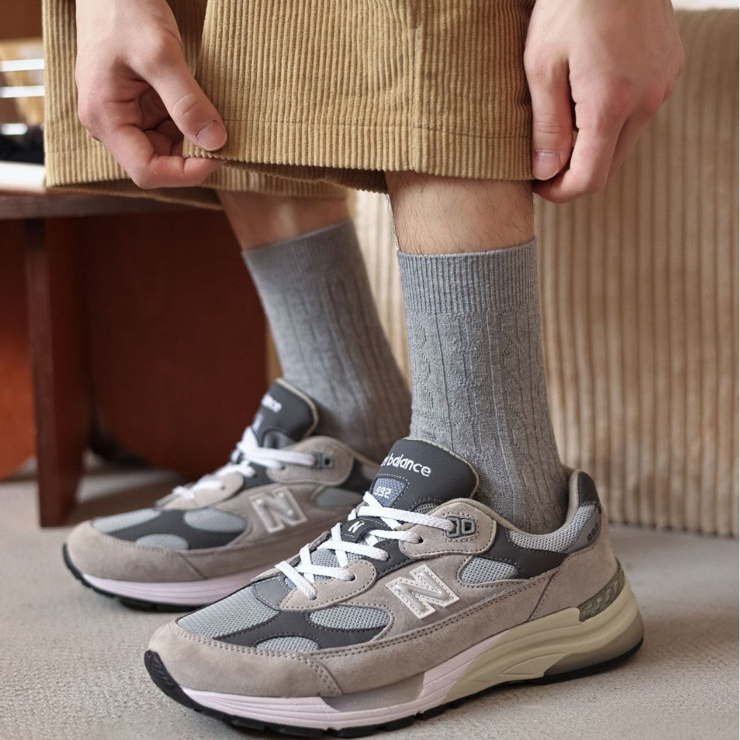 Classic Cable-Knit Wool Socks Men - 2 Pairs