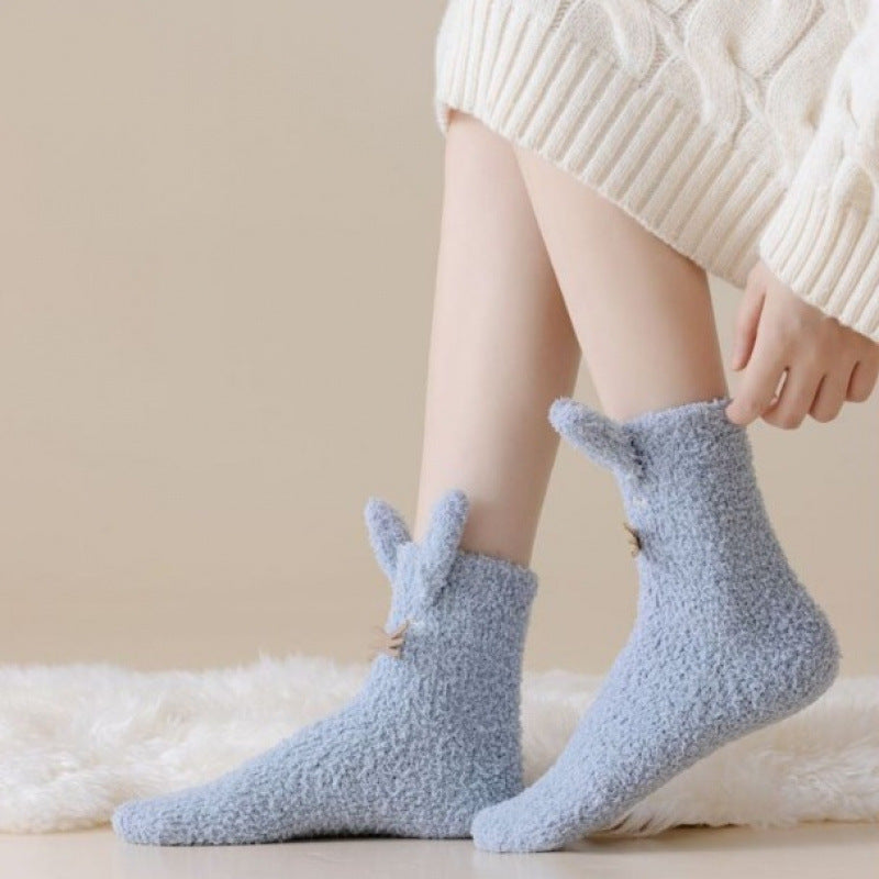 Cute Cartoon Bunny Coral Fleece Home Socks - 2 Pairs