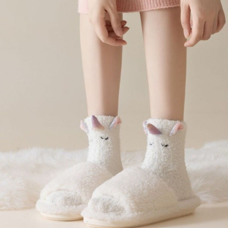 Cozy Unicorn Fleece Home Socks - 2 Pairs
