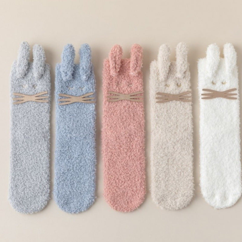 Cute Cartoon Bunny Coral Fleece Home Socks - 2 Pairs