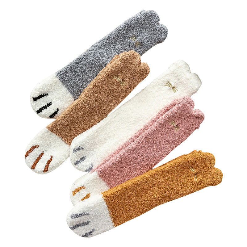 Cozy Cat Paw Fluffy Socks - 2 Pairs