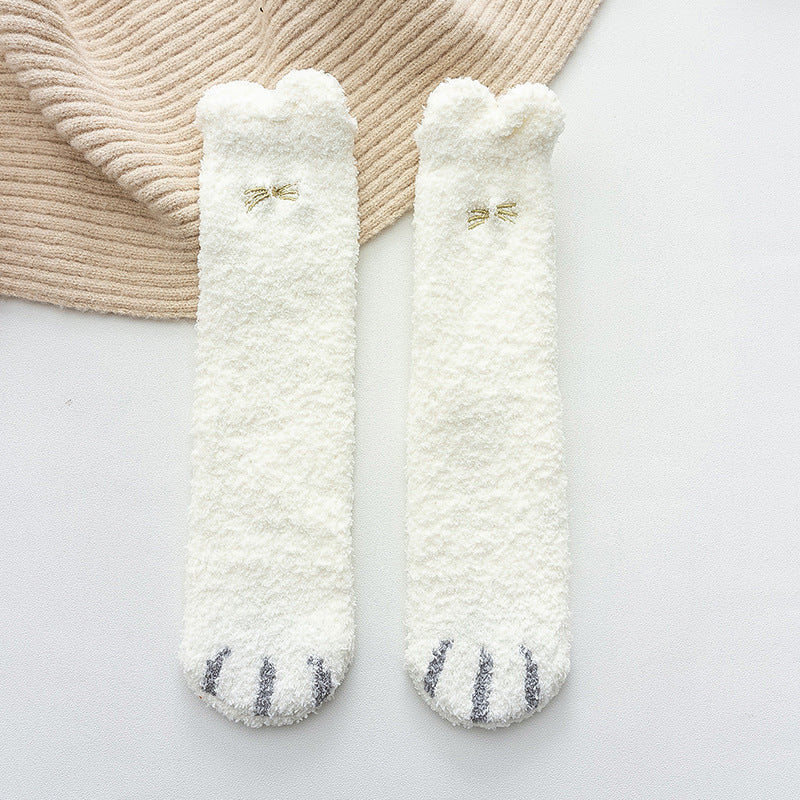 Cozy Cat Paw Fluffy Socks - 2 Pairs