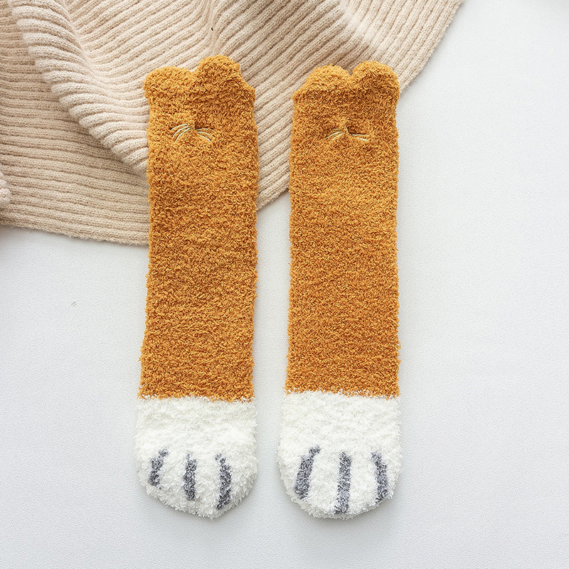 Cozy Cat Paw Fluffy Socks - 2 Pairs