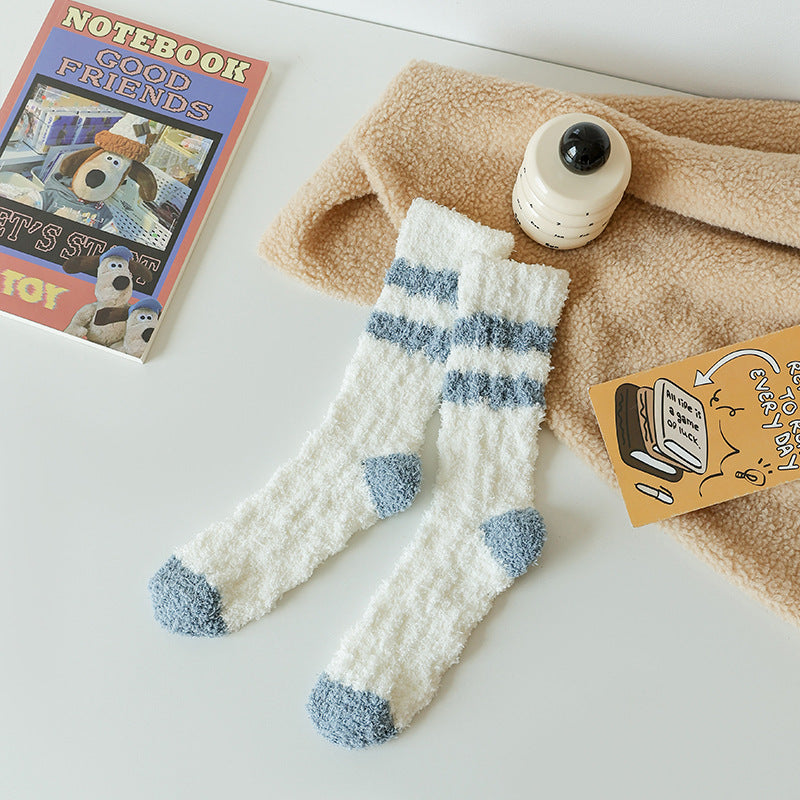 Cozy Stripe Fluffy Home Socks - 2 Pairs