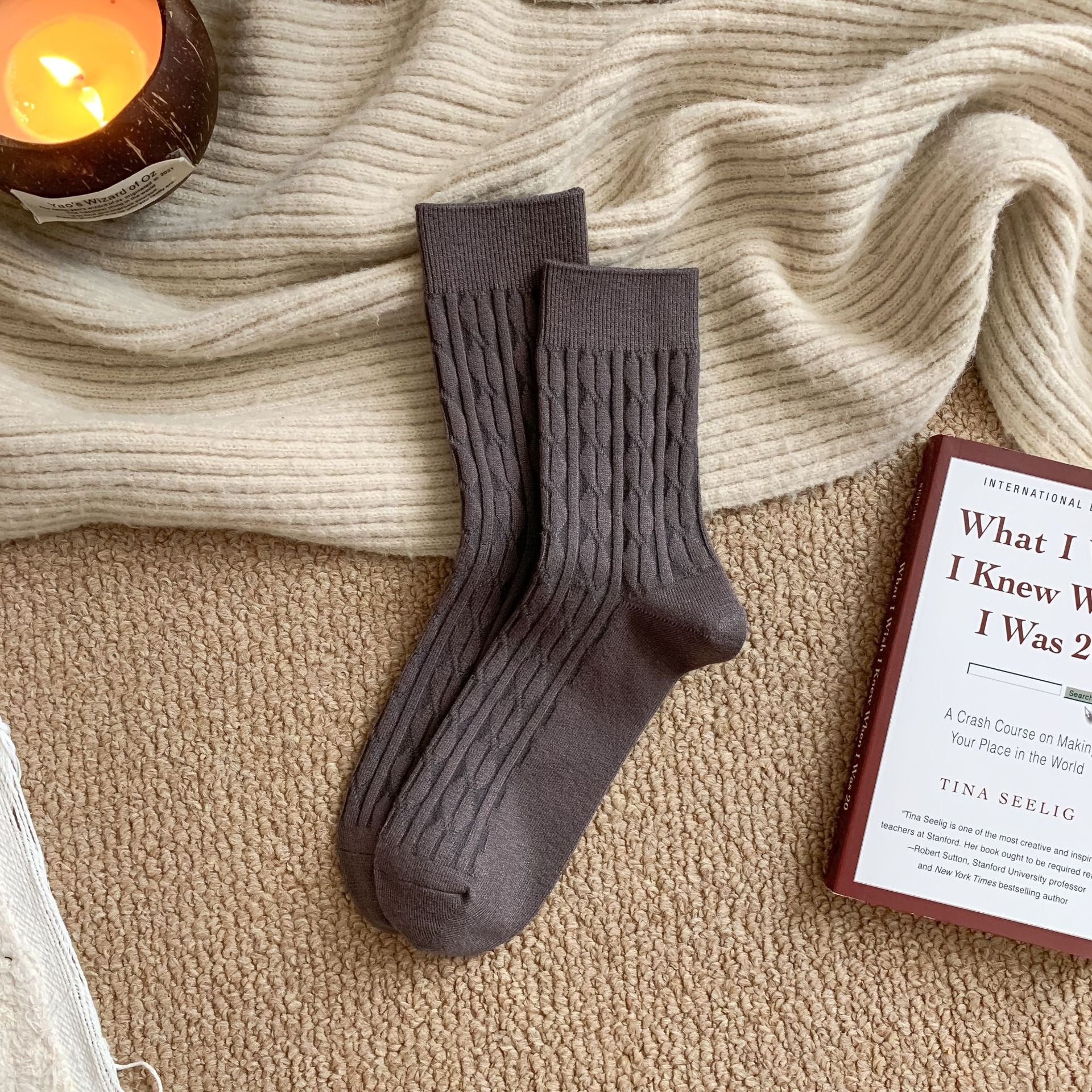 Classic Cable-Knit Wool Socks Men - 2 Pairs