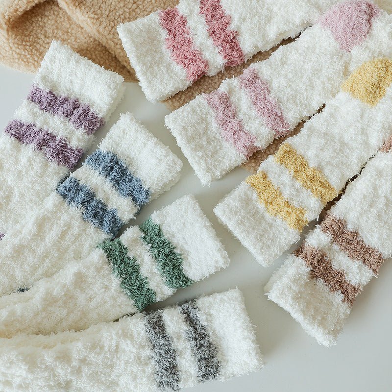 Cozy Stripe Fluffy Home Socks - 2 Pairs