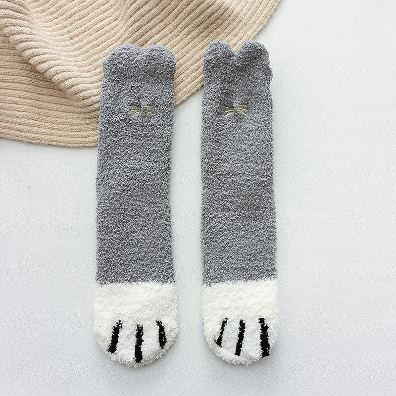 Cozy Cat Paw Fluffy Socks - 2 Pairs