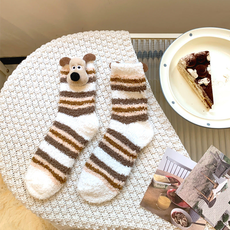 Cozy Paws Striped Coral Fleece Socks - 2 Pairs