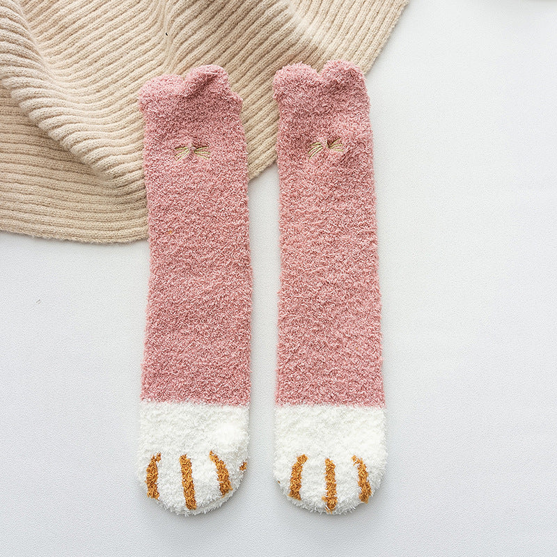Cozy Cat Paw Fluffy Socks - 2 Pairs