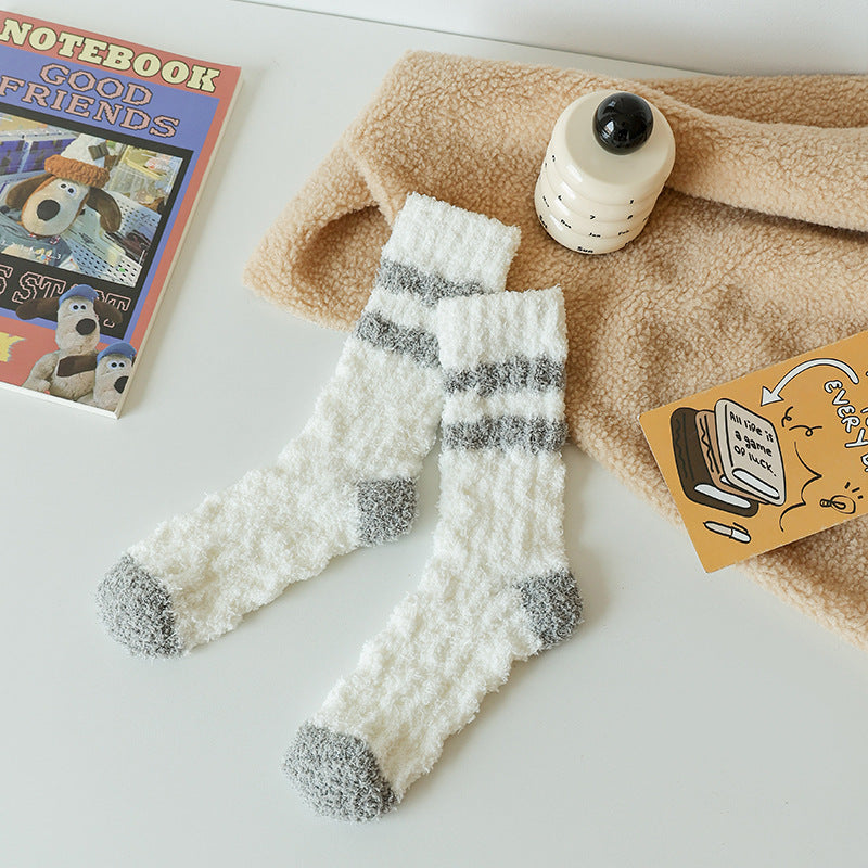 Cozy Stripe Fluffy Home Socks - 2 Pairs