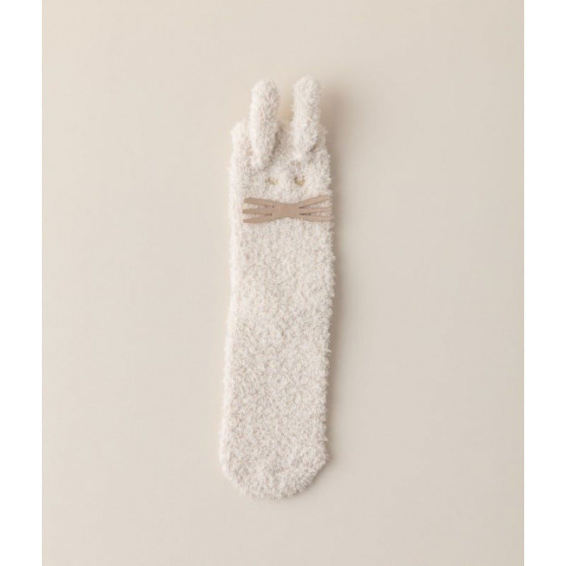 Cute Cartoon Bunny Coral Fleece Home Socks - 2 Pairs
