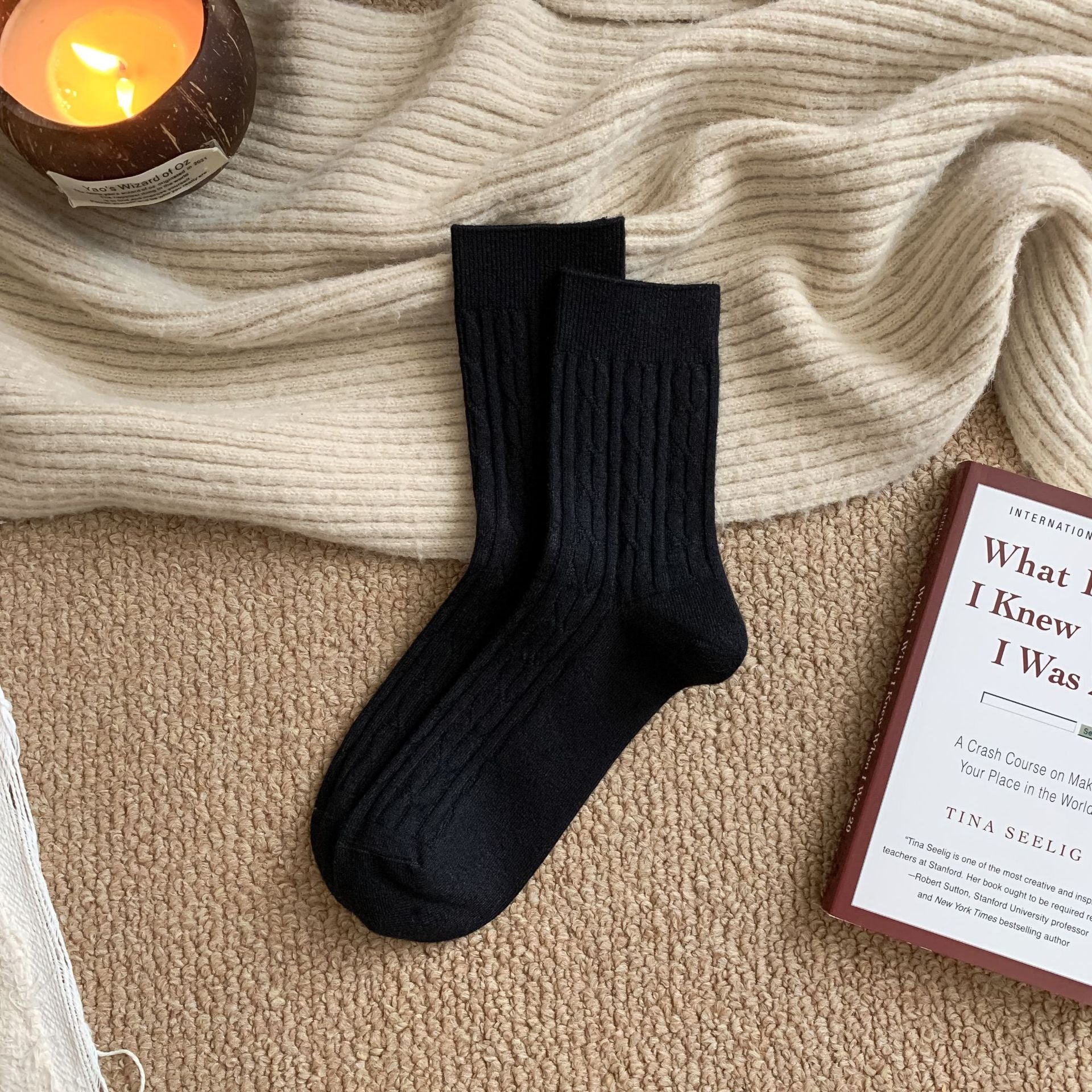 Classic Cable-Knit Wool Socks Men - 2 Pairs