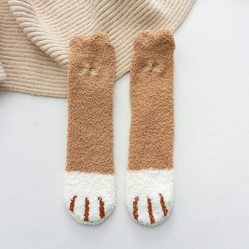 Cozy Cat Paw Fluffy Socks - 2 Pairs