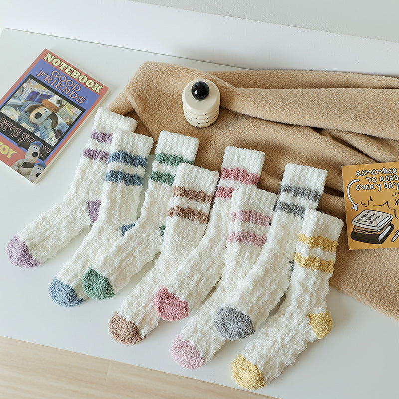 Cozy Stripe Fluffy Home Socks - 2 Pairs