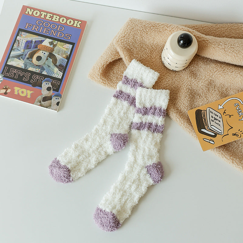 Cozy Stripe Fluffy Home Socks - 2 Pairs