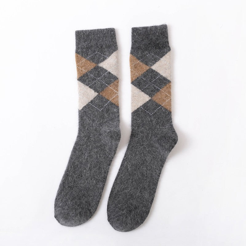 Men Rabbit Wool Crew Socks Argyle Pattern - 3 Pairs