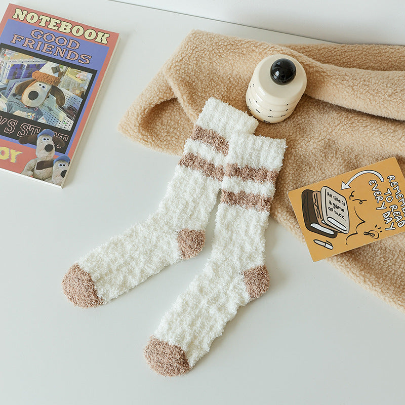 Cozy Stripe Fluffy Home Socks - 2 Pairs
