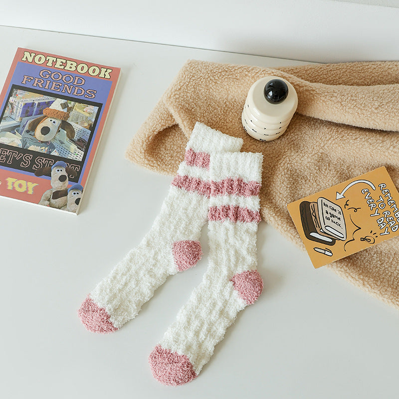 Cozy Stripe Fluffy Home Socks - 2 Pairs