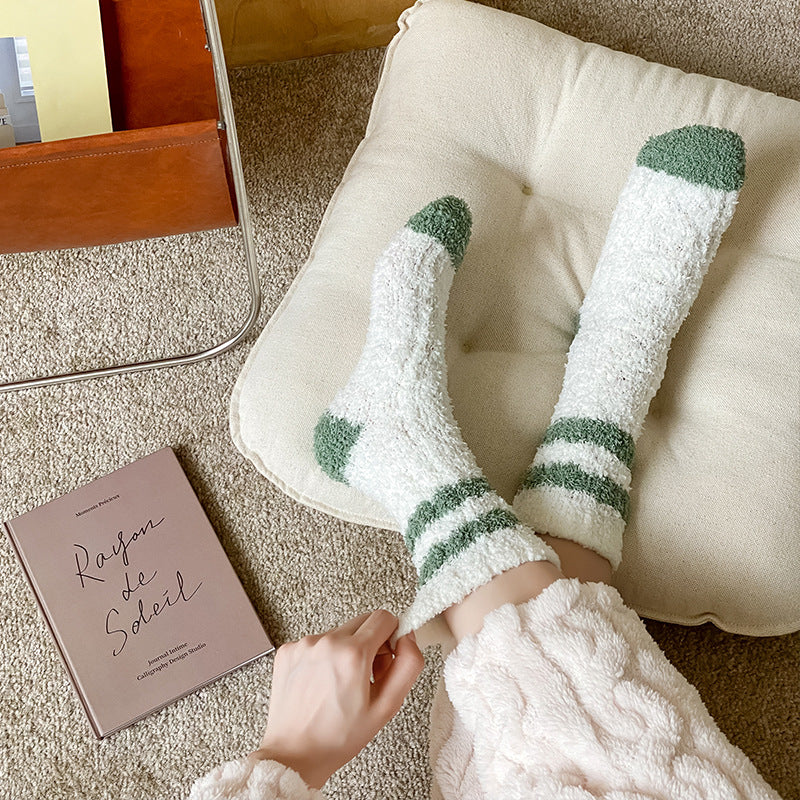 Cozy Stripe Fluffy Home Socks - 2 Pairs