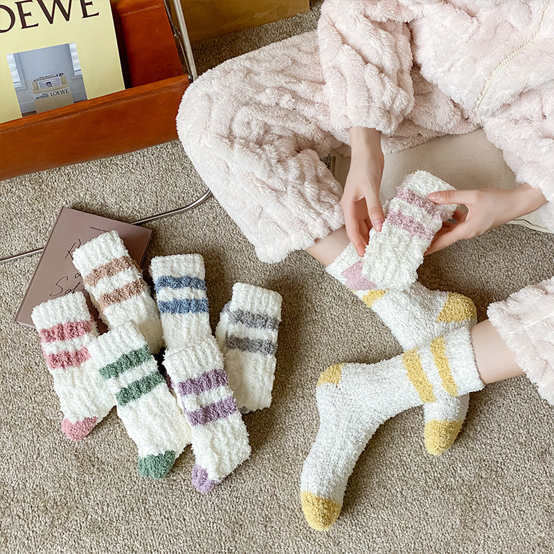 Cozy Stripe Fluffy Home Socks - 2 Pairs