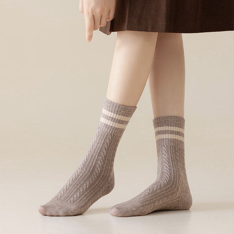 Vintage Cable Knit Crew Socks - 3 Pairs
