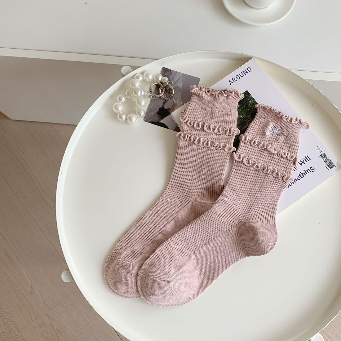 Embroidered Bow Knot Women’s Socks - 2 Pairs