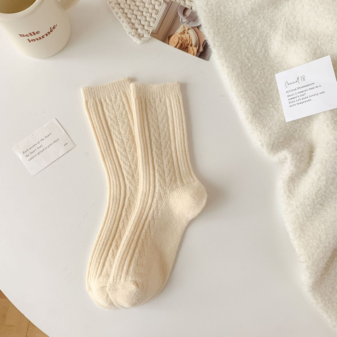 Classic Cable-Knit Wool Socks - 2 Pairs