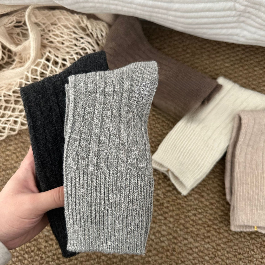 Classic Cable-Knit Wool Socks - 2 Pairs