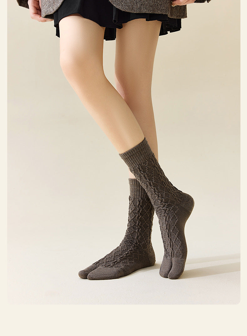 Alpine Warmth Wool Two-Toe Socks – Soft Breathable Split Toe Tabi Socks for Winter Comfort - 3 Pairs