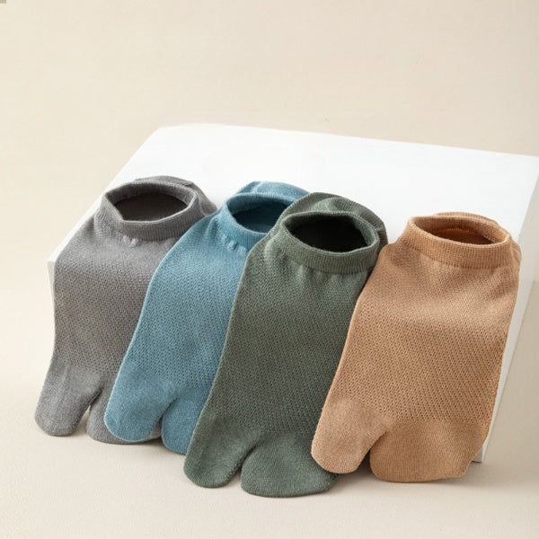 Men’s Split Toe Mesh Low Cut Socks – Breathable Summer Cotton - 3 Pairs
