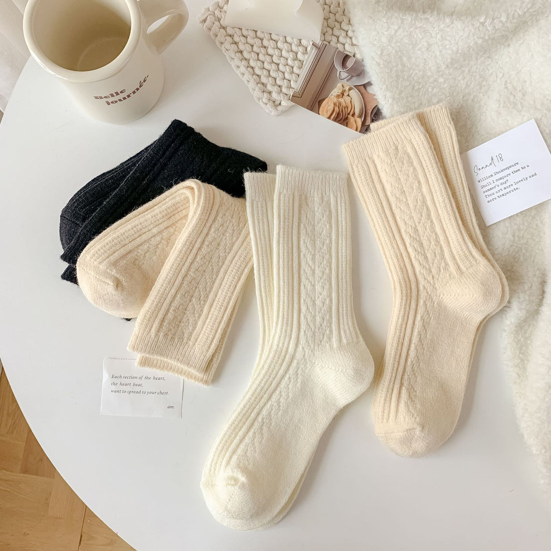 Classic Cable-Knit Wool Socks - 2 Pairs