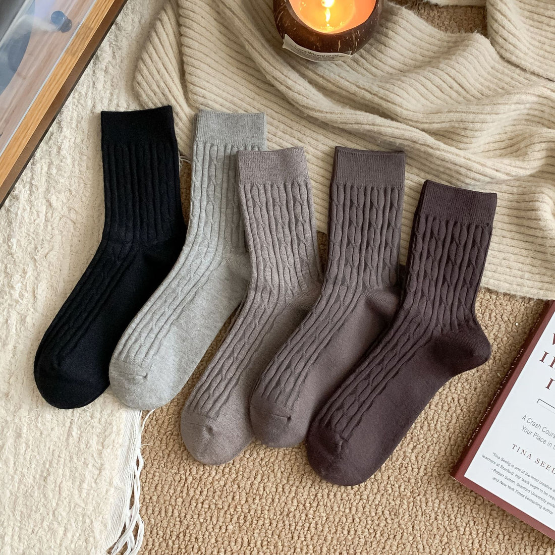 Classic Cable-Knit Wool Socks Men - 2 Pairs