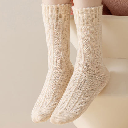 Cloud Bloom Pastel Cable-Knit Socks - 3 Pairs