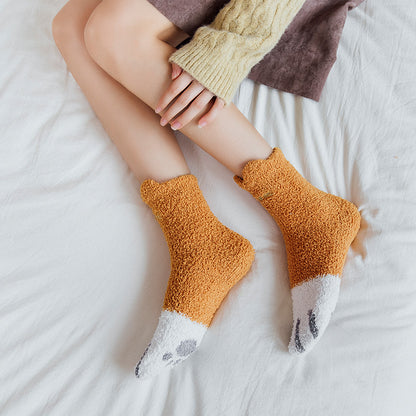 Cozy Cat Paw Fluffy Socks - 2 Pairs