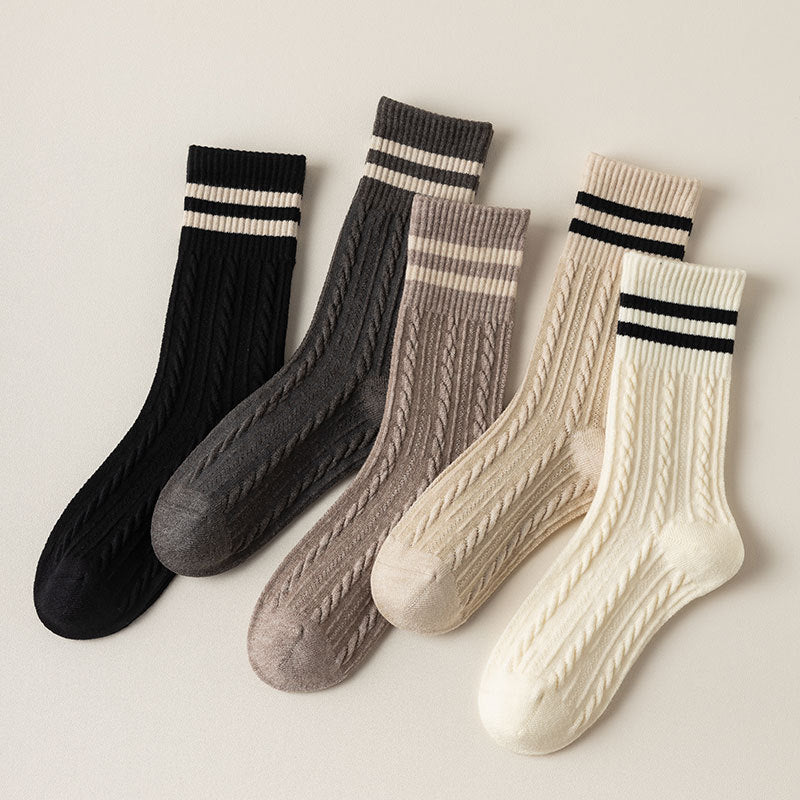 Vintage Cable Knit Crew Socks - 3 Pairs