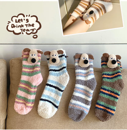 Cozy Paws Striped Coral Fleece Socks - 2 Pairs