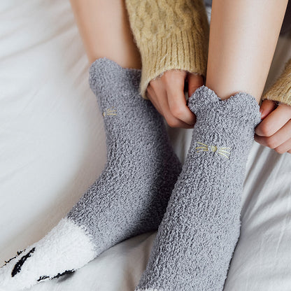 Cozy Cat Paw Fluffy Socks - 2 Pairs