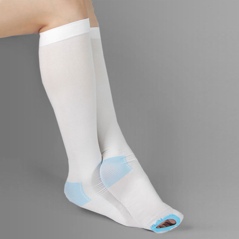 Anti-embolism Open Toe Compression Socks Knee High - 2 Pairs