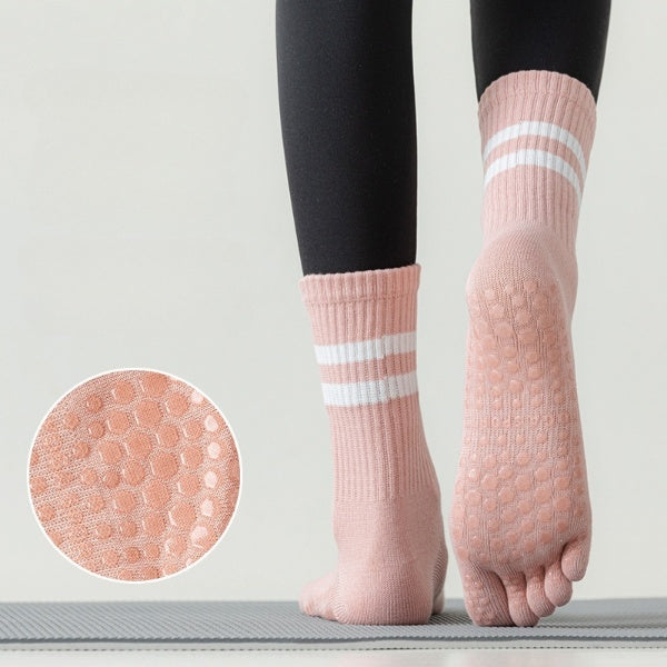 GripFit Stripe Cotton Crew Toe Socks - 3 Pairs