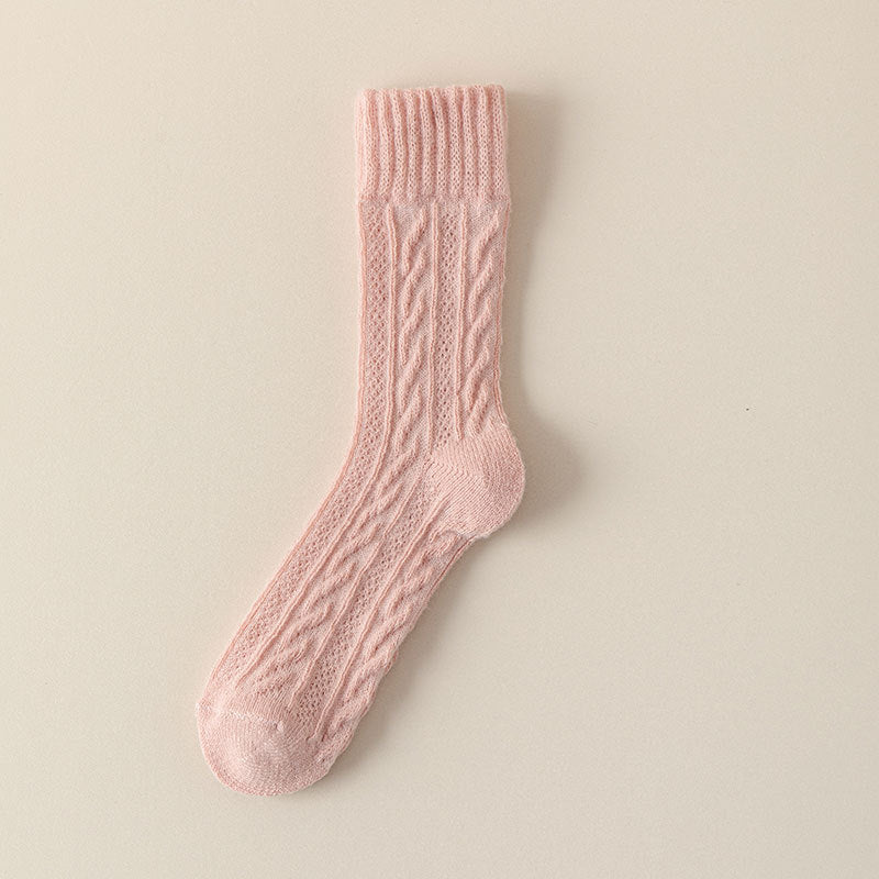 Cloud Bloom Pastel Cable-Knit Socks - 3 Pairs