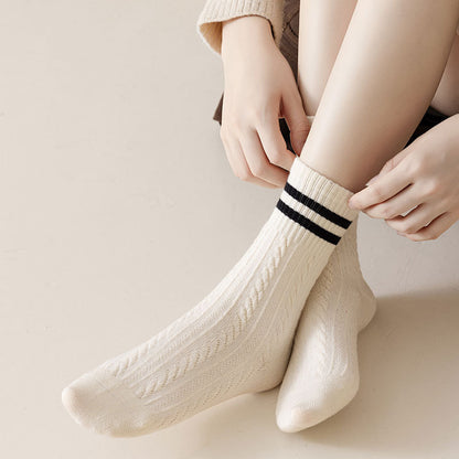 Vintage Cable Knit Crew Socks - 3 Pairs