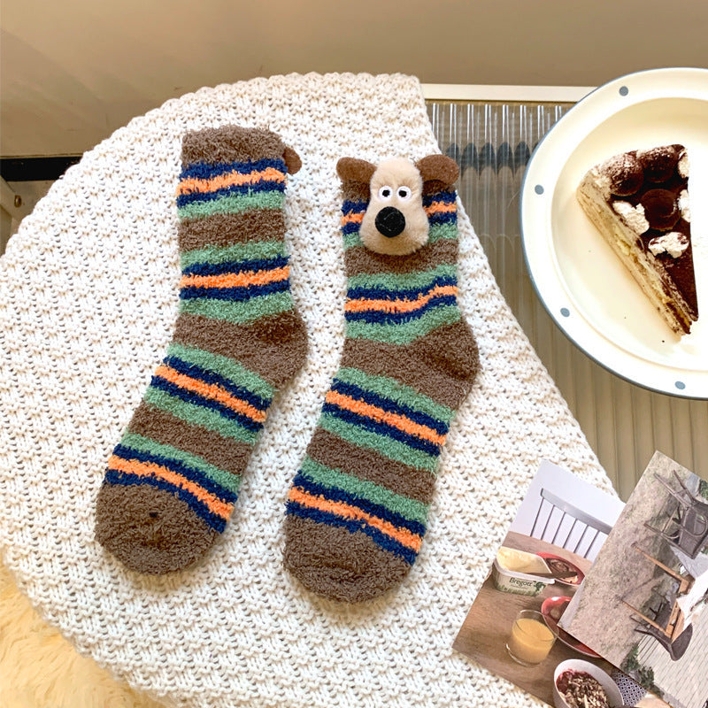 Cozy Paws Striped Coral Fleece Socks - 2 Pairs