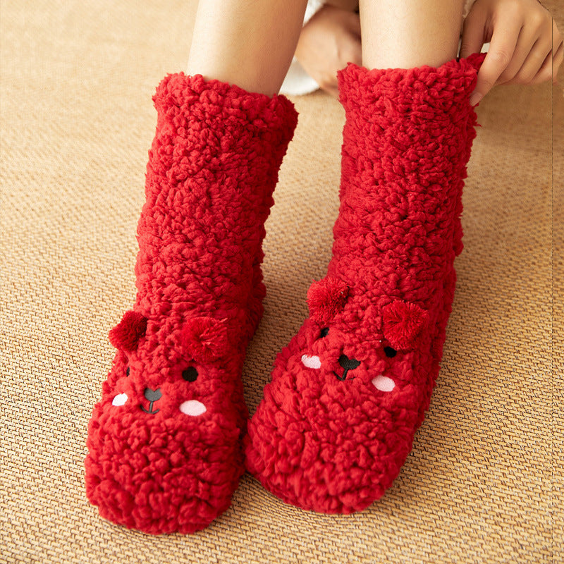 Non-Slip Bear Plush Winter Slipper Socks