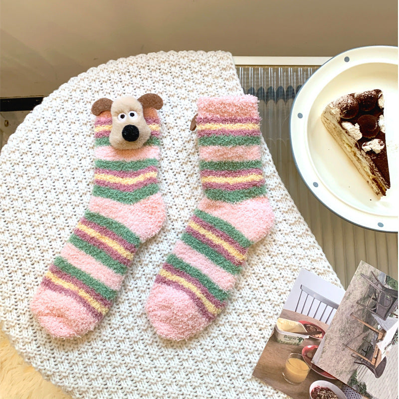 Cozy Paws Striped Coral Fleece Socks - 2 Pairs