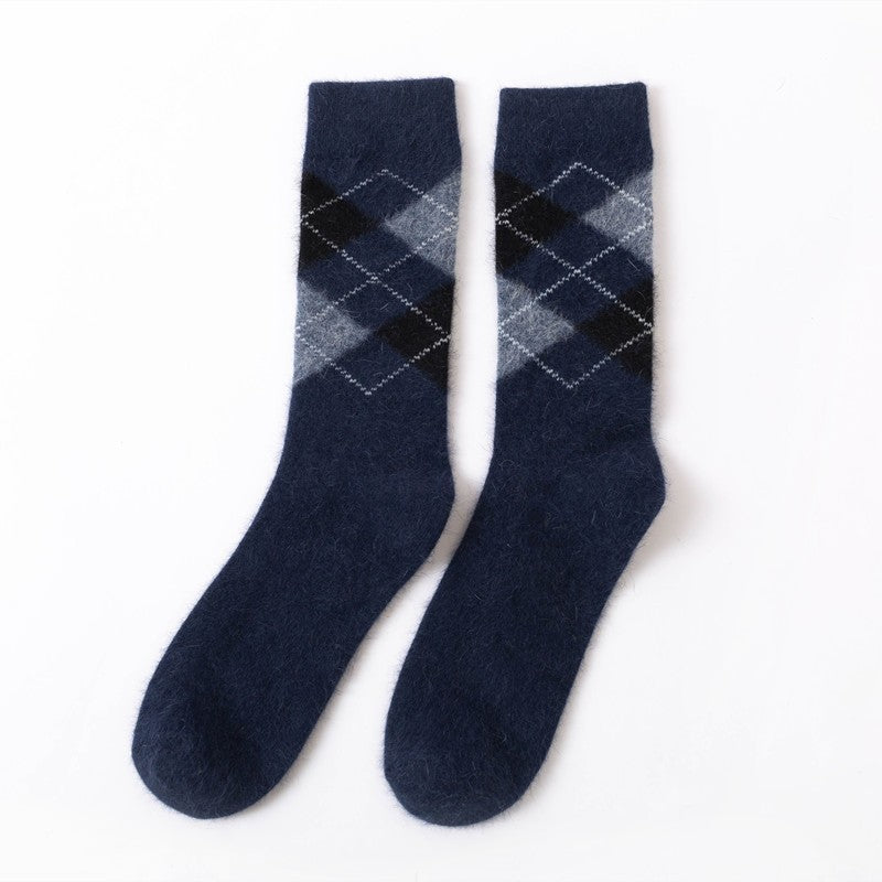 Men Rabbit Wool Crew Socks Argyle Pattern - 3 Pairs